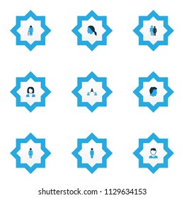 People icons colored set with female, social relations, businessman and other business elements. Isolated vector illustration people icons.