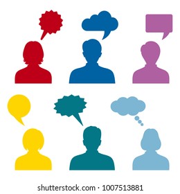 People icons with colorful dialog speech bubbles