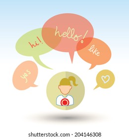people icons with colorful dialog speech bubbles