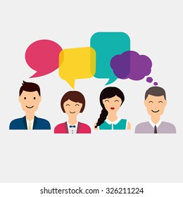 People icons with colorful dialog speech. Social Network and Social Media Concept. Business flat vector illustration.