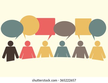 people icons with colorful dialog speech bubbles. Communication
