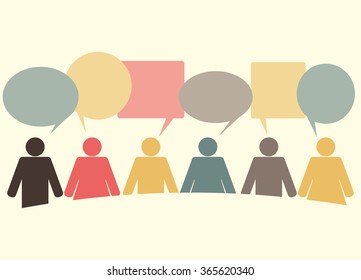 people icons with colorful dialog speech bubbles. Communication