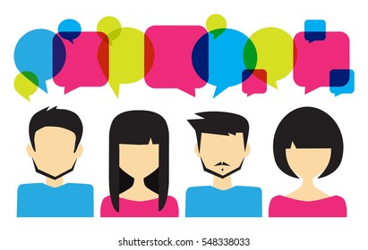 people icons with colorful dialog speech bubbles