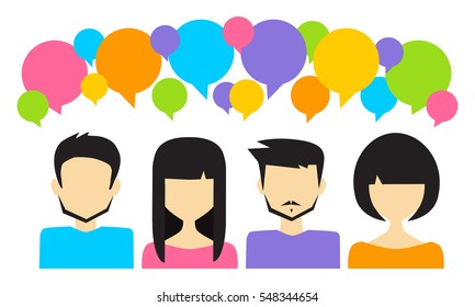people icons with colorful dialog speech bubbles