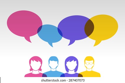 people icons and colorful speech bubbles