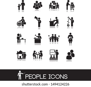 People icons contains man, woman, child, family, grandmother and other silhouettes of people.