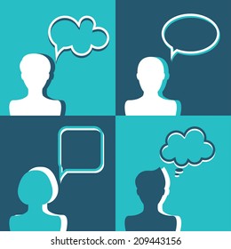 People icons with dialog speech bubbles. Vector illustration. Flat design