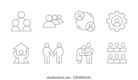 People icons. Editable stroke. Containing networking, queue, link, gear, growth, friends, old people, human resources.