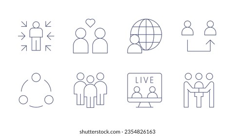 People icons. Editable stroke. Containing me, couple, world, referral, connect, teamwork, live, meeting.