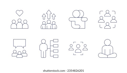 People icons. Editable stroke. Containing happy client, team, hug, collaboration, meeting, skills, user, meditation.