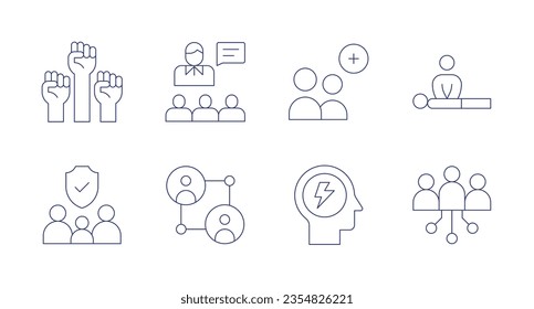 People icons. Editable stroke. Containing civil rights, boss, people, cpr, family, connect, energy, society.