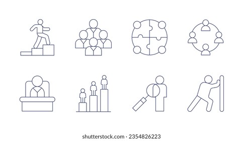 Menschen-Symbole. Bearbeitbarer Strich. Inklusive Gewinner, Team, Kollektiv, Verbindung, Chef, Diagramm, Körper, Push.