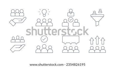 People icons. Editable stroke. Containing target, idea, mediation, filter, human rights, support, happy, performance.