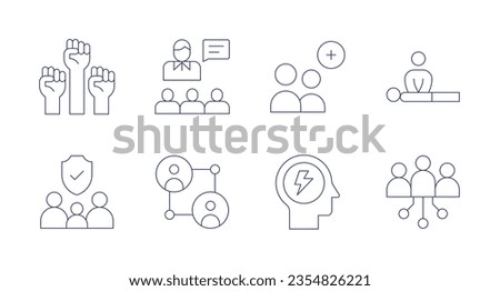 People icons. Editable stroke. Containing civil rights, boss, people, cpr, family, connect, energy, society.