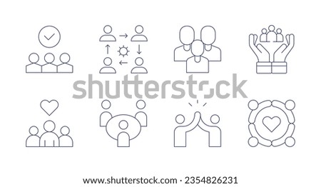 People icons. Editable stroke. Containing vote, interpersonal, people, care, community, business meeting, high five, solidarity.