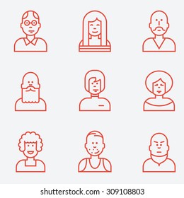 People icons, flat design, thin line style