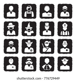 People Icons. Grunge Black Flat Design. Vector Illustration. 