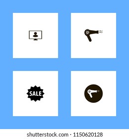 people icons. hair dryer, sale and person monitor vector icons set