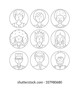 People icons illustration. Avatar collection with man and women portraits made in line style vector. Perfect people illustration for social media and app design. 