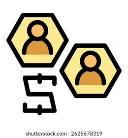 People icons inside hexagonal cells symbolize an interconnected online community on a digital platform, visualizing networking and collaboration