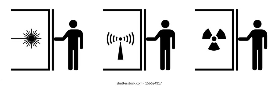 People icons: isolation concepts. Isolation from laser radiation, ionizing radiation, non-ionizing radiation risk.