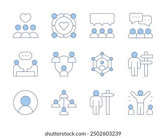 Iconos de Personas. Línea estilo Duotone, estilo editable. encuentro, solidaridad, usuario, feliz, community manager, carrera, discusión, trabajo en equipo, corazón, famoso.