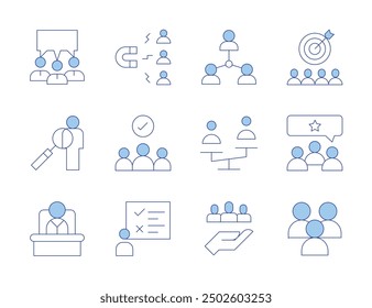 Iconos de Personas. Estilo Duotone, estilo editable. jefe, derechos humanos, peso, Encuesta, aprendizaje, personas, calificación, compromiso, Asistencia, reunión, cuerpo, objetivo.