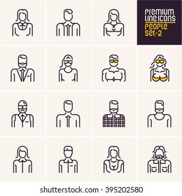 People icons, people line icons set, isolated stroke people icons collection