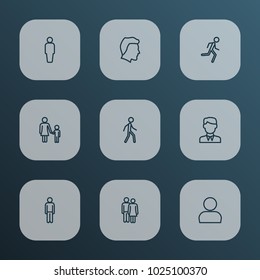 People icons line style set with personal data, walking, head and other man elements. Isolated vector illustration people icons.