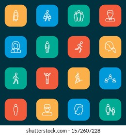 People icons line style set with stairs, human, happiness and other pulling
 elements. Isolated vector illustration people icons.