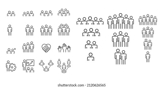 Vector de equipo de grupo de trabajo de línea de iconos de personas