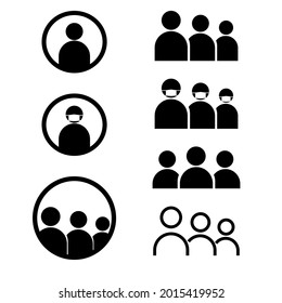 People icons in modern simple flat and lines design. People black vector icons isolated on transparent background. Family icons in mask.