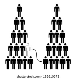 People icons: moving to another company in a lower position.