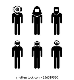 People icons: occupational hear gear / helmets / dress.