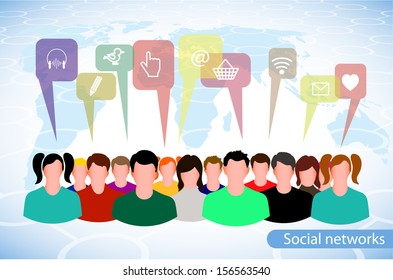 people icons on a background of the planet symbolizes social network