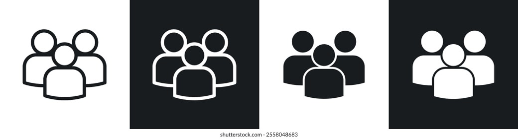 people icons pack in black and white filled and outlined versions.