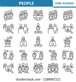 People Icons. Professional, pixel perfect icons, EPS 10 format. Designed at 32x32 pixel size. 2x magnification for preview.