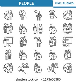 People Icons. Professional, pixel perfect icons, EPS 10 format. Designed at 32x32 pixel size. 2x magnification for preview.