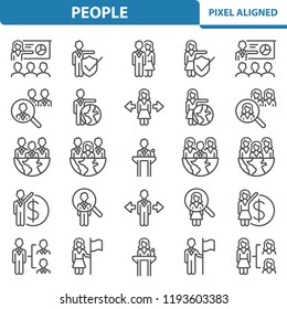 People Icons. Professional, pixel perfect icons, EPS 10 format. Designed at 32x32 pixel size. 2x magnification for preview.