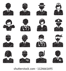 People Icons. Set 1. Black Scribble Design. Vector Illustration.