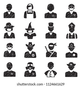 People Icons. Set 2. Black Scribble Design. Vector Illustration.
