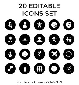 People icons. set of 20 editable filled people icons such as man, wink emot, sick emot, upset and worry emot, couple. best quality people elements in trendy style.