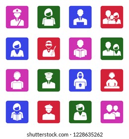 People Icons. Set 3. White Flat Design In Square. Vector Illustration. 
