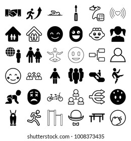 People icons. set of 36 editable filled and outline people icons such as girl, screwdriver, smiling emot, sweating emot, couple, group, horizontal bar, globe and man
