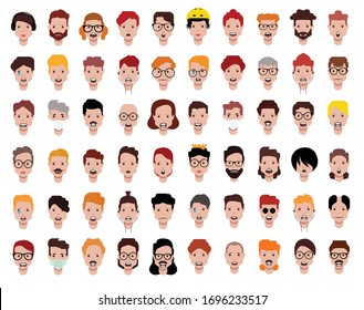 People icons set avatar profile diverse faces (use for social network)