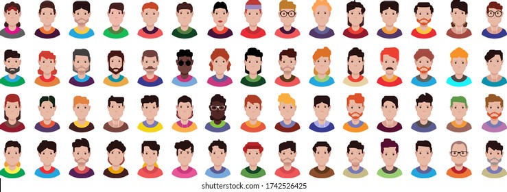 People icons set avatar profile diverse faces (use for social network)