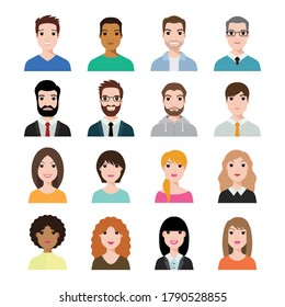 People Icons Set Avatar Profile Diverse Faces (use For Social Network) . Vector Illustration Of Flat Design People Characters.