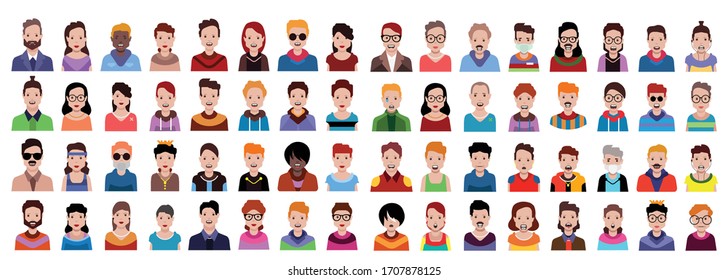 People Icons Set Avatar Profiles With Diverse Faces (used For The Social Networks)