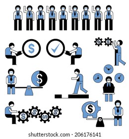 people icons set, business people in various situations