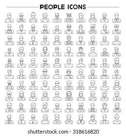 people icons set, career icons, thin line design, 